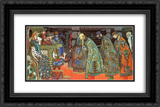 Merchants. Illustration for Alexander Pushkin's 'Fairytale of the Tsar Saltan' 24x16 Black Ornate Wood Framed Art Print Poster with Double Matting by Bilibin, Ivan