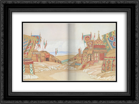 Sketch for the opera Prince Igor by Alexander Borodin 24x18 Black Ornate Wood Framed Art Print Poster with Double Matting by Bilibin, Ivan