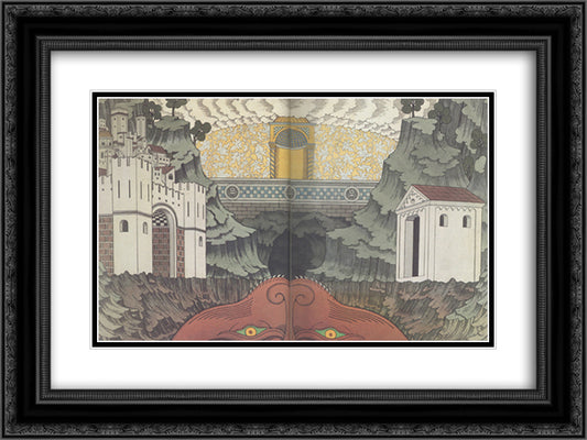 Sketch for the spectacle, The action of Theophile 24x18 Black Ornate Wood Framed Art Print Poster with Double Matting by Bilibin, Ivan