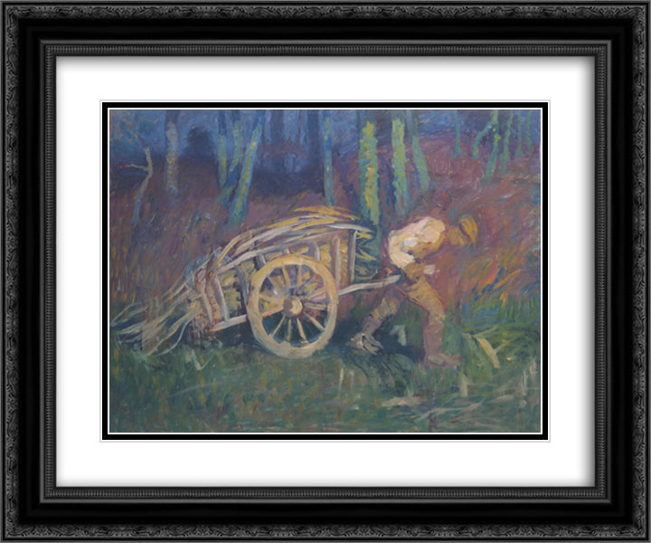 The man with the cart 24x20 Black Ornate Wood Framed Art Print Poster with Double Matting by Grohar, Ivan