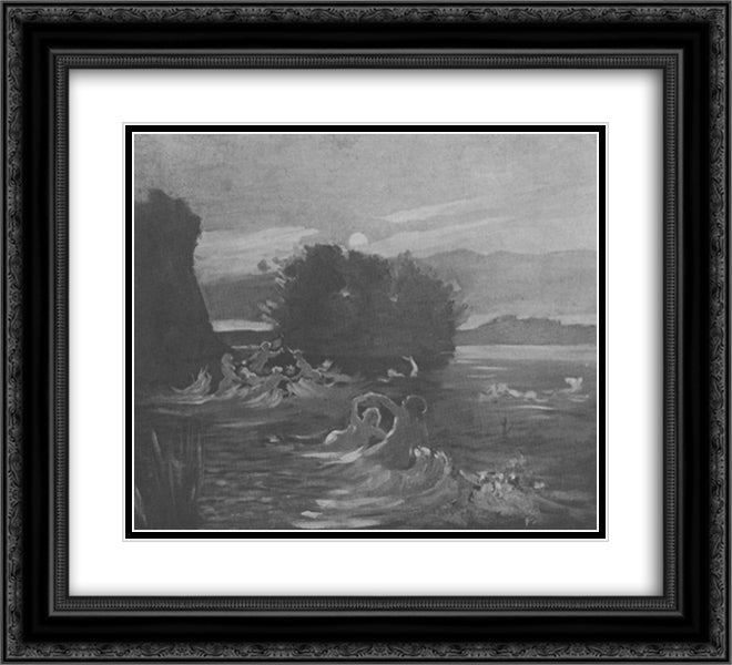 The Water villa 22x20 Black Ornate Wood Framed Art Print Poster with Double Matting by Grohar, Ivan