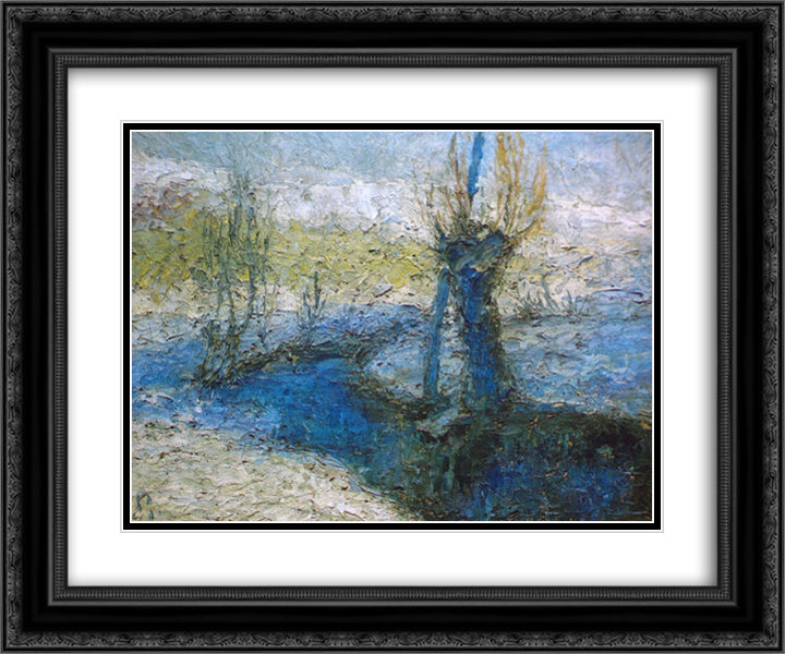 Willows along the stream 24x20 Black Ornate Wood Framed Art Print Poster with Double Matting by Grohar, Ivan