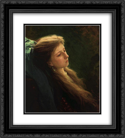 A Girl with her hair unbraided 20x22 Black Ornate Wood Framed Art Print Poster with Double Matting by Kramskoy, Ivan