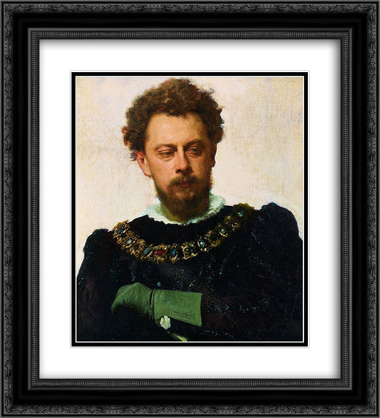 Actor Alexander Lensky Pavlovich as Petruchio inShakespeare's Taming of the Shrew 20x22 Black Ornate Wood Framed Art Print Poster with Double Matting by Kramskoy, Ivan