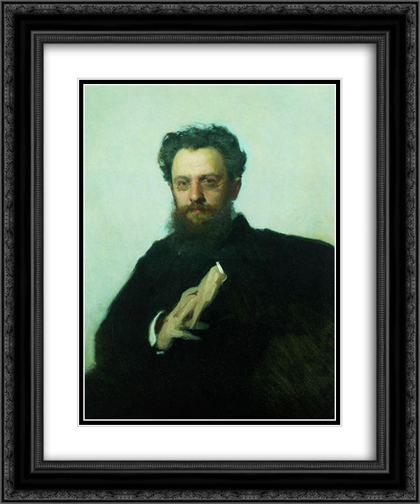 Adrian Viktorovich Prahova portrait, art historian and art critic 20x24 Black Ornate Wood Framed Art Print Poster with Double Matting by Kramskoy, Ivan