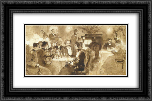 At the restaurant 24x16 Black Ornate Wood Framed Art Print Poster with Double Matting by Kramskoy, Ivan