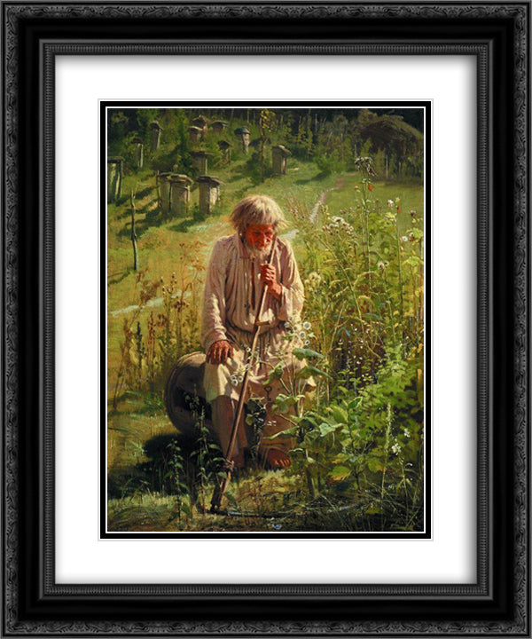 Beekeeper 20x24 Black Ornate Wood Framed Art Print Poster with Double Matting by Kramskoy, Ivan