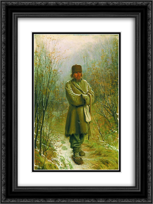 Contemplator 18x24 Black Ornate Wood Framed Art Print Poster with Double Matting by Kramskoy, Ivan