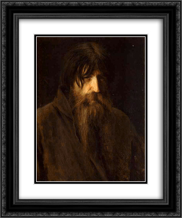 Head of an Old Peasant (study) 20x24 Black Ornate Wood Framed Art Print Poster with Double Matting by Kramskoy, Ivan