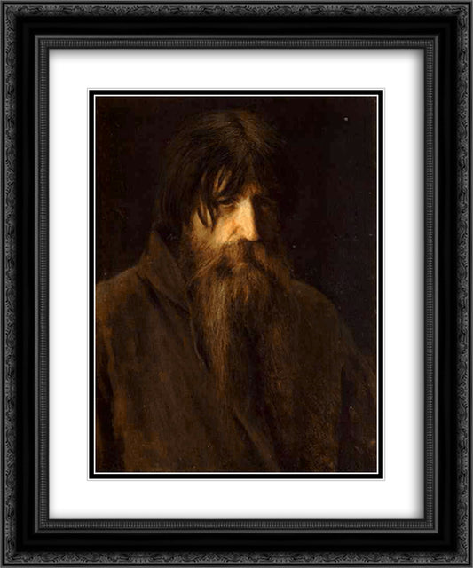 Head of an Old Peasant (study) 20x24 Black Ornate Wood Framed Art Print Poster with Double Matting by Kramskoy, Ivan