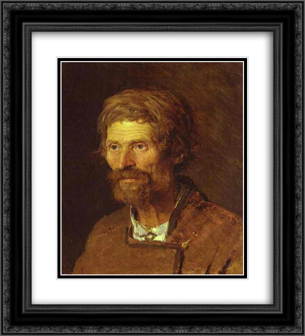 Head of an Old Ukranian Peasant 20x22 Black Ornate Wood Framed Art Print Poster with Double Matting by Kramskoy, Ivan