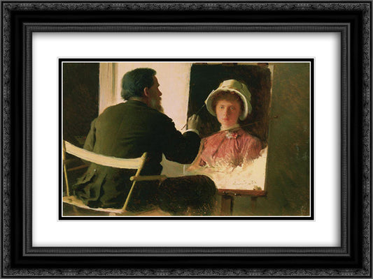 Kramsky, who writes a portrait of his daughter, Sofia Ivanovna Archaeology from marriage Juncker 24x18 Black Ornate Wood Framed Art Print Poster with Double Matting by Kramskoy, Ivan