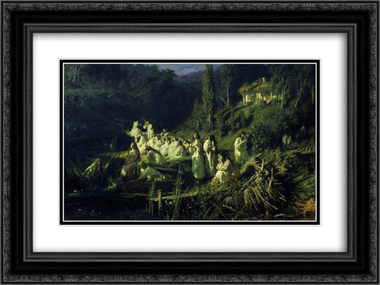 Mermaids 24x18 Black Ornate Wood Framed Art Print Poster with Double Matting by Kramskoy, Ivan