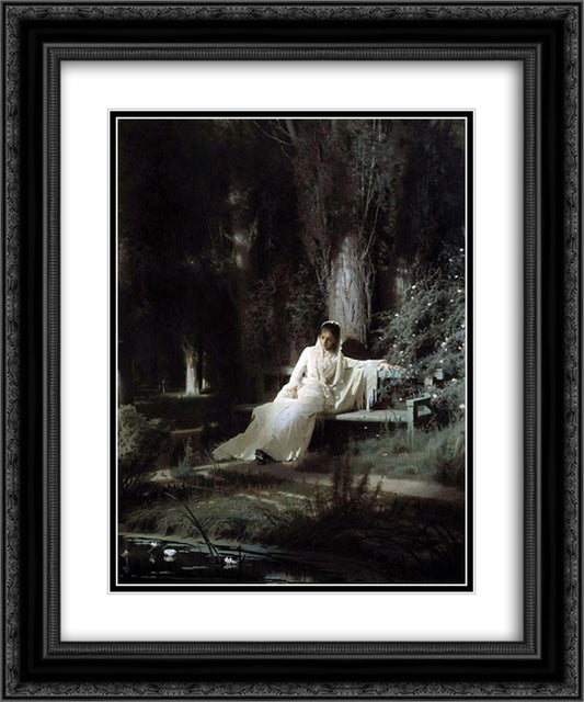 Moonlit Night 20x24 Black Ornate Wood Framed Art Print Poster with Double Matting by Kramskoy, Ivan