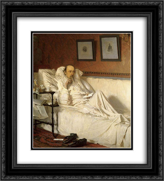 N.A. Nekrasov, during The last songs 20x22 Black Ornate Wood Framed Art Print Poster with Double Matting by Kramskoy, Ivan