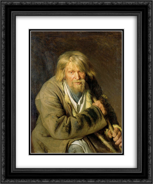 Old Man with a Crutch 20x24 Black Ornate Wood Framed Art Print Poster with Double Matting by Kramskoy, Ivan