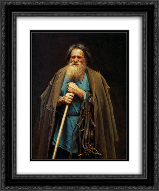 Peasant with a bridle 20x24 Black Ornate Wood Framed Art Print Poster with Double Matting by Kramskoy, Ivan