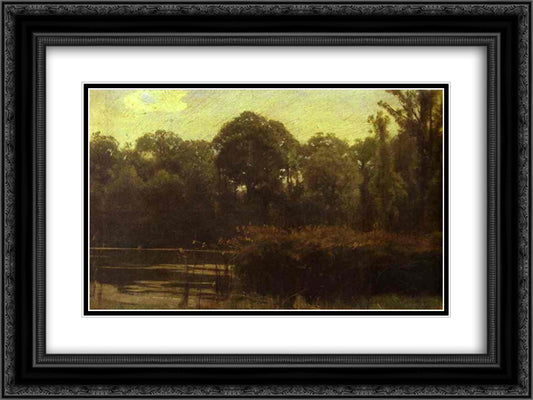 Pond 24x18 Black Ornate Wood Framed Art Print Poster with Double Matting by Kramskoy, Ivan