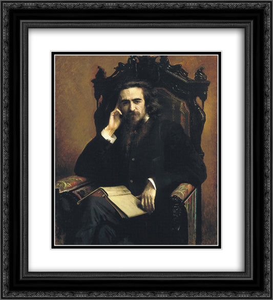 Portarait of philosopher Vladimir Solovyov 20x22 Black Ornate Wood Framed Art Print Poster with Double Matting by Kramskoy, Ivan