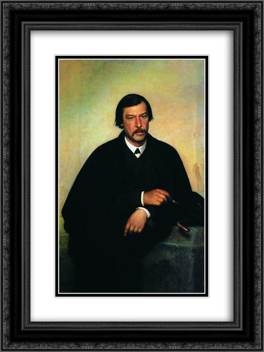 Portrait artist and photographer of Mikhail Borisovich Tulinova 18x24 Black Ornate Wood Framed Art Print Poster with Double Matting by Kramskoy, Ivan