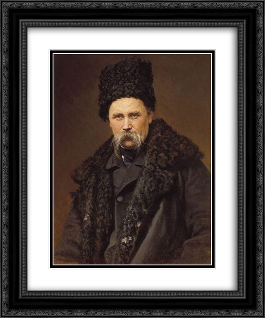 Portrait of a poet and artist Taras Shevchenko 20x24 Black Ornate Wood Framed Art Print Poster with Double Matting by Kramskoy, Ivan