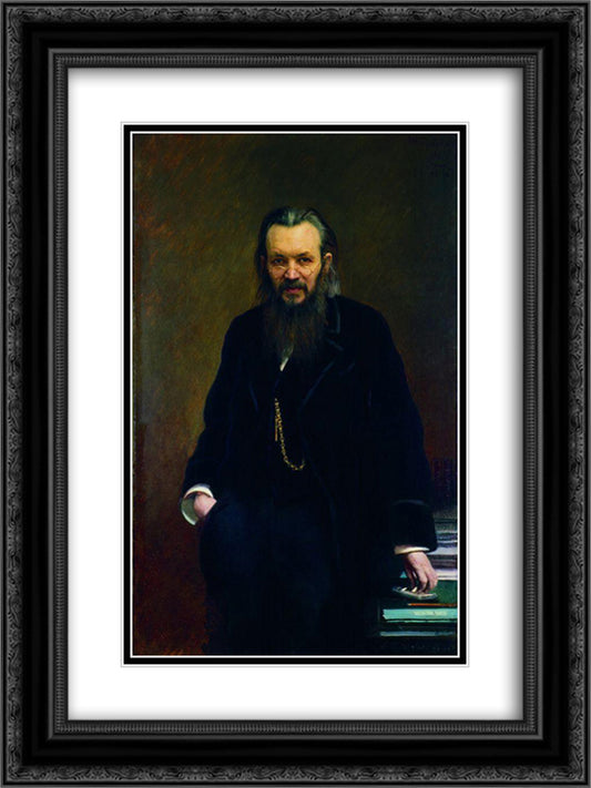 Portrait of a publisher and writer Alexei Sergeyevich Suvorina 18x24 Black Ornate Wood Framed Art Print Poster with Double Matting by Kramskoy, Ivan