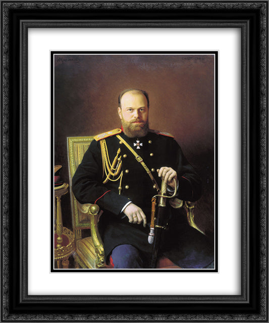 Portrait of Alexander III 20x24 Black Ornate Wood Framed Art Print Poster with Double Matting by Kramskoy, Ivan