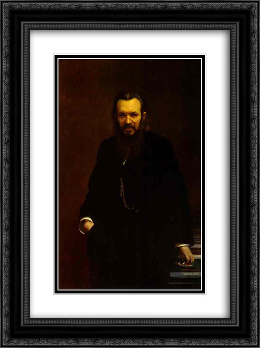 Portrait of Alexei Suvorin 18x24 Black Ornate Wood Framed Art Print Poster with Double Matting by Kramskoy, Ivan