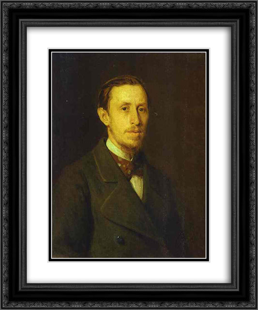 Portrait of an Unknown Man 20x24 Black Ornate Wood Framed Art Print Poster with Double Matting by Kramskoy, Ivan