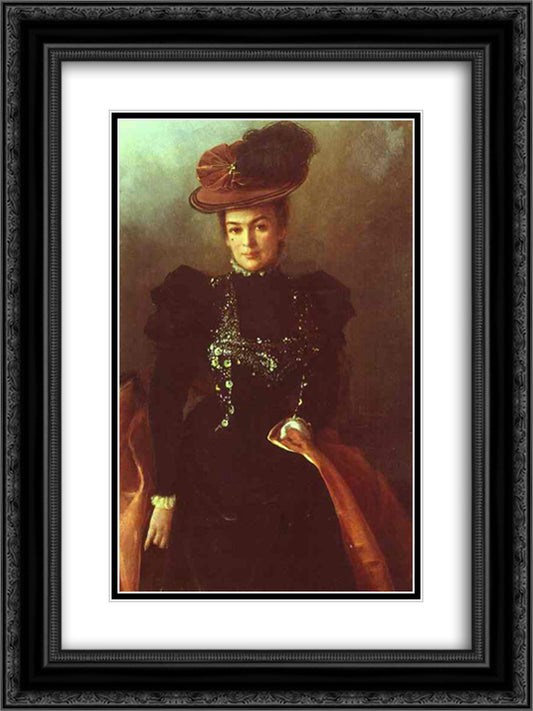 Portrait of an Unknown Woman 18x24 Black Ornate Wood Framed Art Print Poster with Double Matting by Kramskoy, Ivan