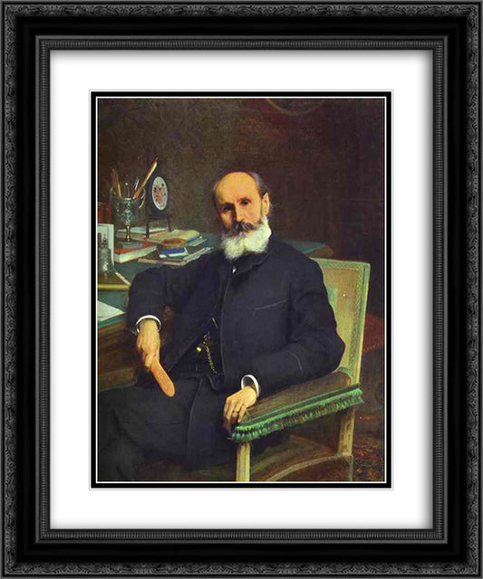 Portrait of Art Critic Pavel Kovalevsky 20x24 Black Ornate Wood Framed Art Print Poster with Double Matting by Kramskoy, Ivan