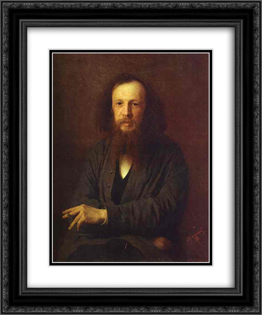 Portrait of Dmitry Mendeleyev 20x24 Black Ornate Wood Framed Art Print Poster with Double Matting by Kramskoy, Ivan