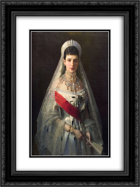 Portrait of Maria Fyodorovna, born Princess Dagmar of Denmark , wife of russian tsar Alexander III 18x24 Black Ornate Wood Framed Art Print Poster with Double Matting by Kramskoy, Ivan