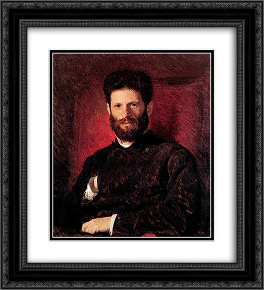 Portrait of sculptor Mark Matveevitch Antokolsky 20x22 Black Ornate Wood Framed Art Print Poster with Double Matting by Kramskoy, Ivan