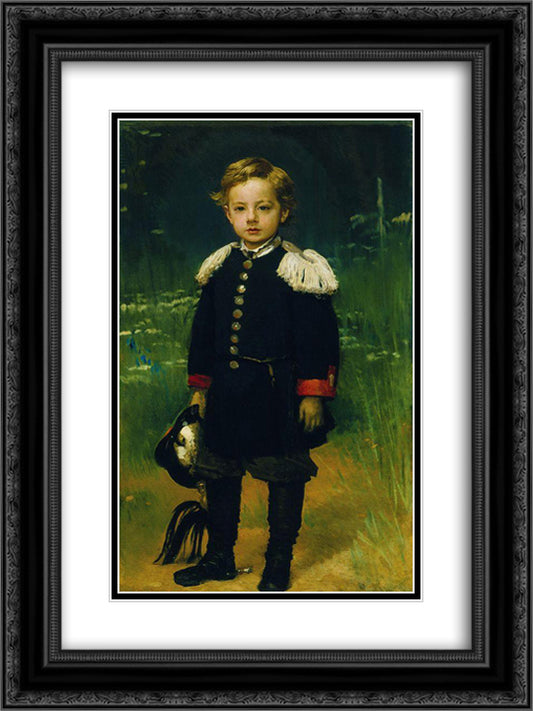 Portrait of Sergei Kramskoy, son of the artist 18x24 Black Ornate Wood Framed Art Print Poster with Double Matting by Kramskoy, Ivan