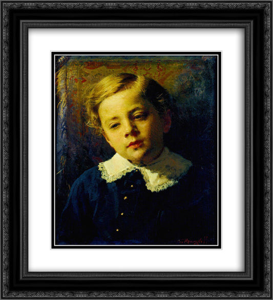 Portrait of Sergei Kramskoy, the Artist's Son 20x22 Black Ornate Wood Framed Art Print Poster with Double Matting by Kramskoy, Ivan