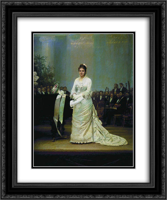 Portrait of singer Elizabeth Andreevny Lavrovsky, on stage at the Assembly of Nobility 20x24 Black Ornate Wood Framed Art Print Poster with Double Matting by Kramskoy, Ivan