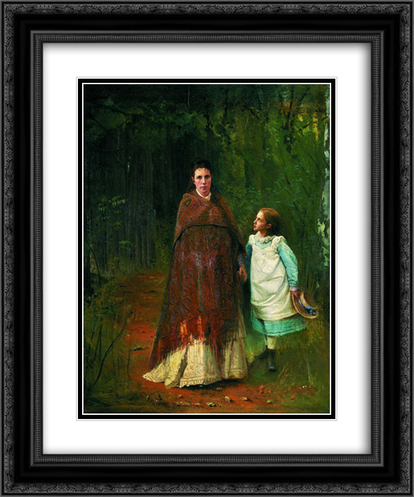 Portrait of Sofia Nikolaevna and Sophia Ivanovna Archaeology wife and daughter of the artist 20x24 Black Ornate Wood Framed Art Print Poster with Double Matting by Kramskoy, Ivan