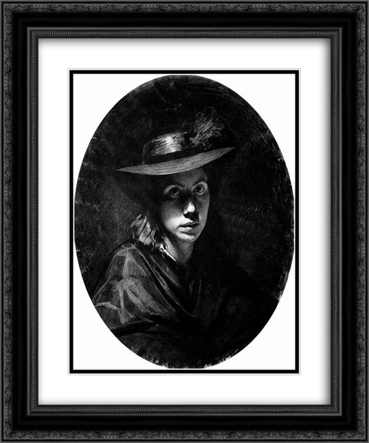 Portrait of Sofia Nikolaevna Kramskoy (in hat) 20x24 Black Ornate Wood Framed Art Print Poster with Double Matting by Kramskoy, Ivan