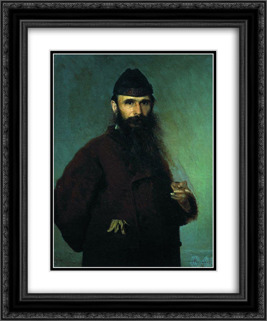 Portrait of the artist Alexander Dmitrievich Litovchenko 20x24 Black Ornate Wood Framed Art Print Poster with Double Matting by Kramskoy, Ivan