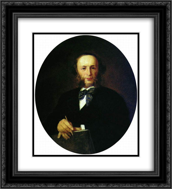 Portrait of the Artist I.K. Aivazovsky 20x22 Black Ornate Wood Framed Art Print Poster with Double Matting by Kramskoy, Ivan