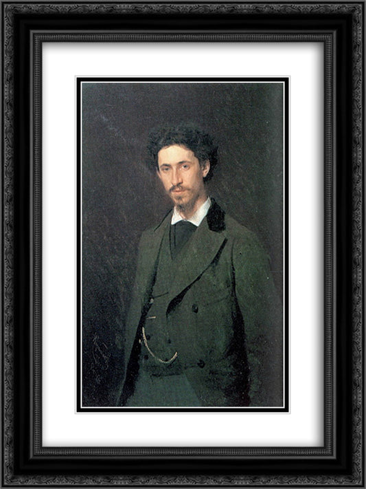 Portrait of the Artist Ilya Repin 18x24 Black Ornate Wood Framed Art Print Poster with Double Matting by Kramskoy, Ivan