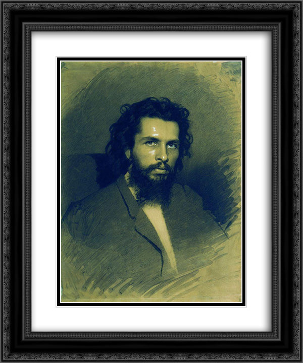 Portrait of the Artist Nikolay Andreyevich Koshelev 20x24 Black Ornate Wood Framed Art Print Poster with Double Matting by Kramskoy, Ivan