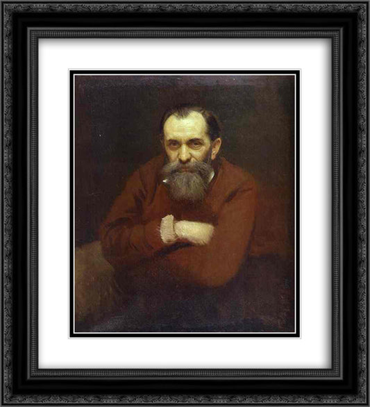 Portrait of the Artist Vasily Perov 20x22 Black Ornate Wood Framed Art Print Poster with Double Matting by Kramskoy, Ivan