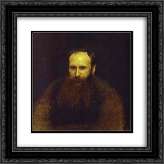 Portrait of the Artist Vasily Vereshchagin 20x20 Black Ornate Wood Framed Art Print Poster with Double Matting by Kramskoy, Ivan