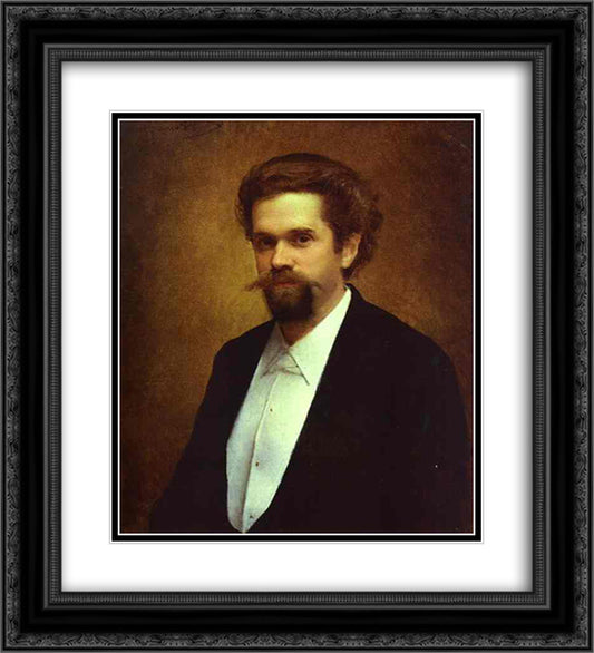 Portrait of the Cellist S Morozov 20x22 Black Ornate Wood Framed Art Print Poster with Double Matting by Kramskoy, Ivan