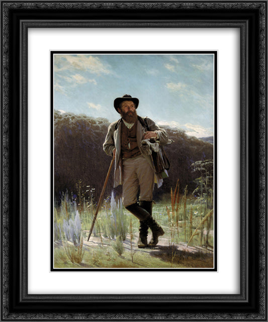 Portrait of the painter Ivan Shishkin 20x24 Black Ornate Wood Framed Art Print Poster with Double Matting by Kramskoy, Ivan