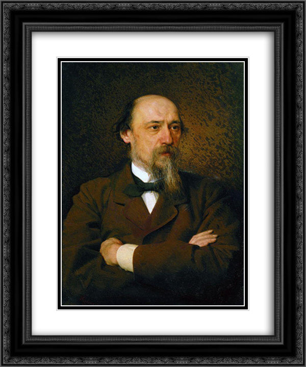 Portrait of the poet Nikolai Nekrasov 20x24 Black Ornate Wood Framed Art Print Poster with Double Matting by Kramskoy, Ivan