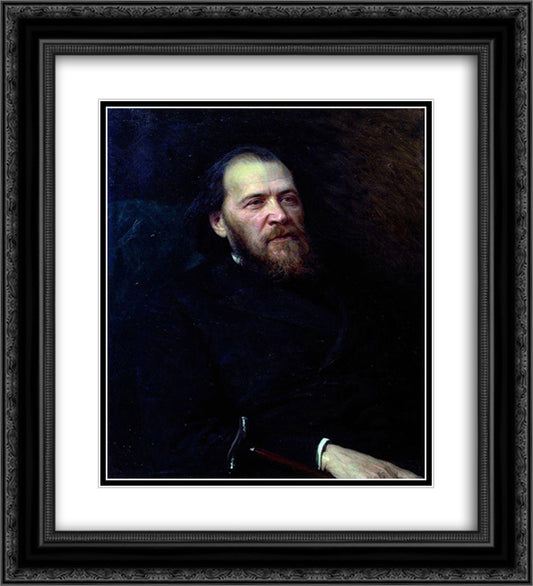 Portrait of the poet Yakov Polonsky 20x22 Black Ornate Wood Framed Art Print Poster with Double Matting by Kramskoy, Ivan