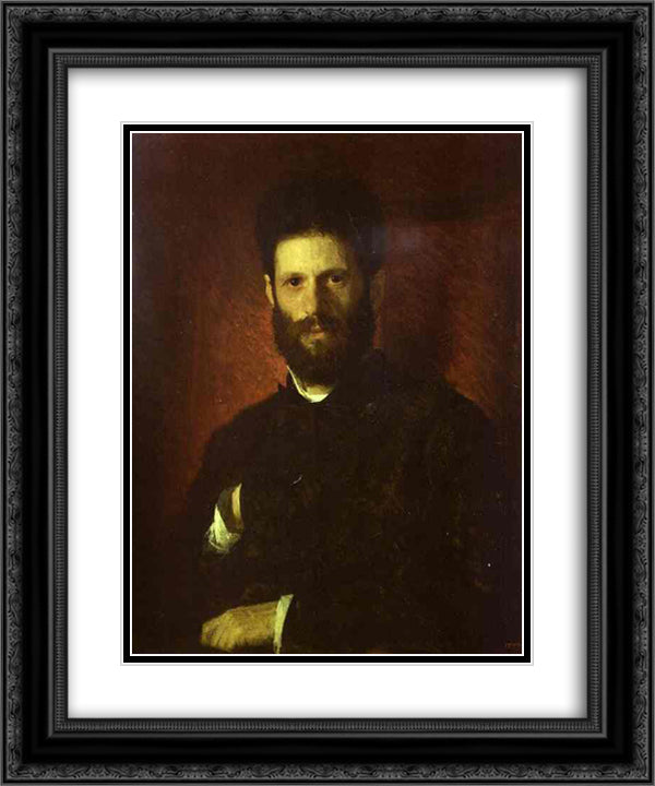 Portrait of the Sculptor Mark Antokolsky 20x24 Black Ornate Wood Framed Art Print Poster with Double Matting by Kramskoy, Ivan